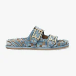 Fendi Women Feel Light Blue FF Jacquard Velvet Slides 8X8326AOTMF1R88