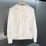 Prada Men Logo Plaque Hooded Windbreaker-White