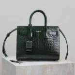 Saint Laurent YSL Women Sac De Jour in Crocodile Embossed Leather Nano-Dark Green