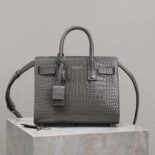 Saint Laurent YSL Women Sac De Jour in Crocodile Embossed Leather Nano-Silver
