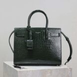 Saint Laurent YSL Women Sac De Jour in Embossed Crocodile Leather Baby-Dark Green