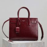 Saint Laurent YSL Women Sac De Jour in Embossed Crocodile Leather Baby-Maroon