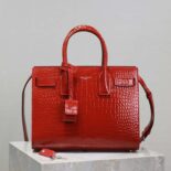 Saint Laurent YSL Women Sac De Jour in Embossed Crocodile Leather Baby-Red
