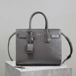 Saint Laurent YSL Women Sac De Jour in Embossed Crocodile Leather Baby-Silver