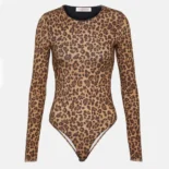 Valentino Women Brown Leopard Print Bodysuit