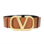Valentino Women Reversible Vlogo Signature Belt in Glossy Calfskin 70 mm-Brown