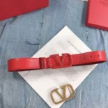 Valentino Women Reversible Vlogo Signature Belt in Glossy Calfskin 70 mm-Red