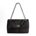 Balenciaga Women Monaco Large Chain Bag in Black/Silver Arena Calfskin