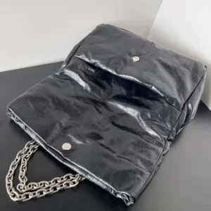 Balenciaga Women Monaco Large Chain Bag in Black/Silver Arena Calfskin