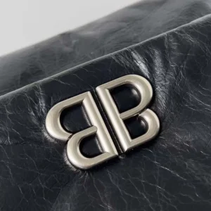 Balenciaga Women Monaco Large Chain Bag in Black/Silver Arena Calfskin