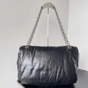 Balenciaga Women Monaco Large Chain Bag in Black/Silver Arena Calfskin