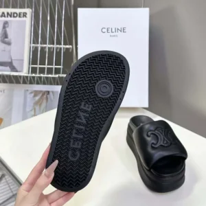 Celine Women Block Slide with Triomphe in Lambskin-Black 360435129C