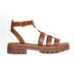 Celine Women Clea Triomphe Gladiator Sandal in Calfskin-Vegetal Tanning