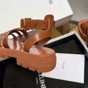 Celine Women Clea Triomphe Gladiator Sandal in Calfskin-Vegetal Tanning