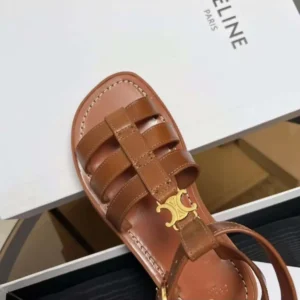 Celine Women Clea Triomphe Gladiator Sandal in Calfskin-Vegetal Tanning