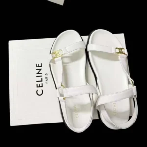 Celine Women Maud Sandal with Triomphe in Calfskin-White 362225042C