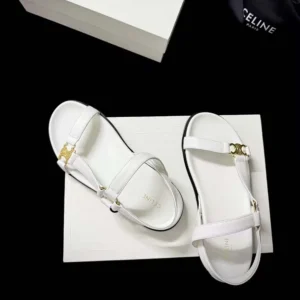 Celine Women Maud Sandal with Triomphe in Calfskin-White 362225042C
