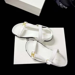Celine Women Maud Sandal with Triomphe in Calfskin-White 362225042C