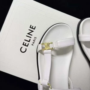Celine Women Maud Sandal with Triomphe in Calfskin-White 362225042C