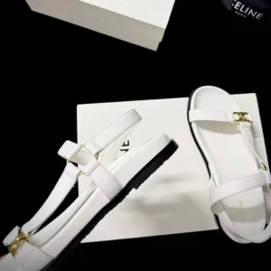 Celine Women Maud Sandal with Triomphe in Calfskin-White 362225042C