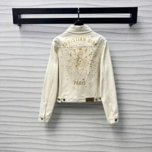 Dioramour Jacket White Cotton Denim with Multicolor Cœur des Curiosités Motif