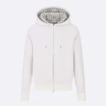 Hooded Track Jacket White Cotton Knit and Cashmere