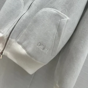 Hooded Track Jacket White Cotton Knit and Cashmere