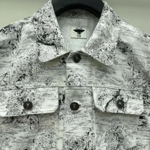 Jacket White Cotton Denim with Blue Toile de Jouy Scotland Motif