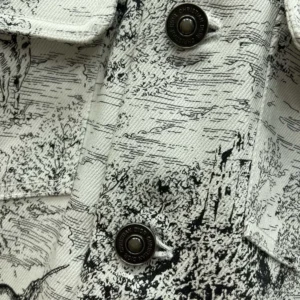 Jacket White Cotton Denim with Blue Toile de Jouy Scotland Motif