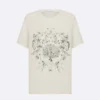 T-Shirt White Cotton and Linen Jersey with Black Dior Cabinet de Curiosités Motif