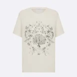 T-Shirt White Cotton and Linen Jersey with Black Dior Cabinet de Curiosités Motif