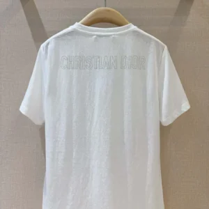 T-Shirt White Cotton and Linen Jersey with Black Dior Cabinet de Curiosités Motif