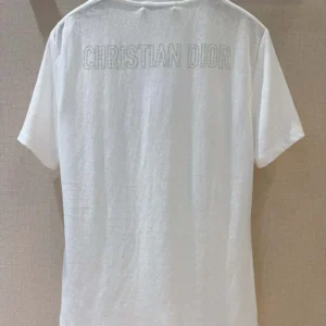 T-Shirt White Cotton and Linen Jersey with Black Dior Cabinet de Curiosités Motif