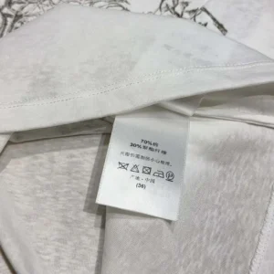 T-Shirt White Cotton and Linen Jersey with Black Dior Cabinet de Curiosités Motif