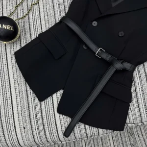 Dior Women Asymmetric Short-Sleeved Jacket with Belt Black Silk and Cotton Faille