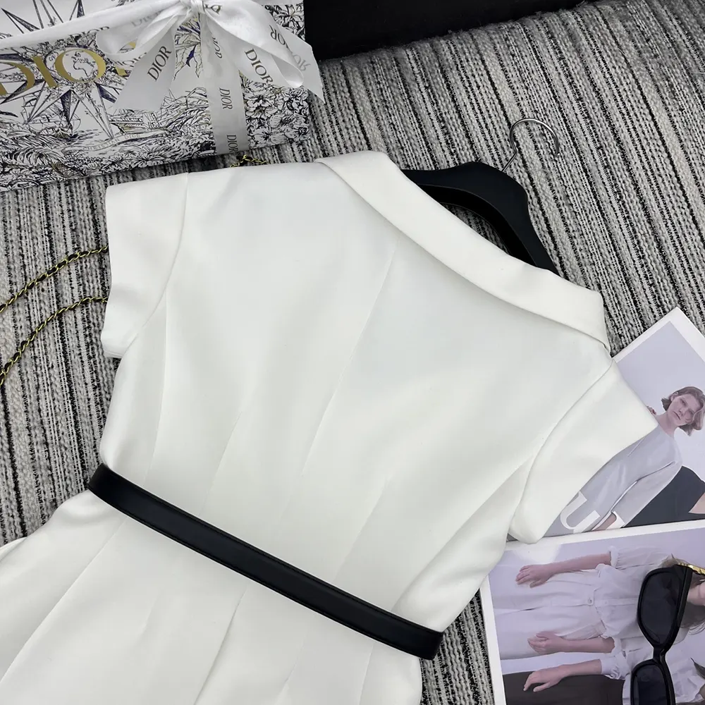 Dior Women Asymmetric Short-Sleeved Jacket with Belt Ecru Virgin Wool and Silk Grain de Poudre 8 Dior Women Asymmetric Short-Sleeved Jacket with Belt Ecru Virgin Wool and Silk Grain de Poudre