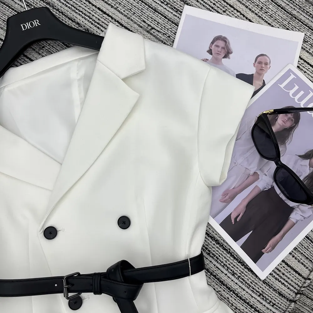 Dior Women Asymmetric Short-Sleeved Jacket with Belt Ecru Virgin Wool and Silk Grain de Poudre 5 Dior Women Asymmetric Short-Sleeved Jacket with Belt Ecru Virgin Wool and Silk Grain de Poudre