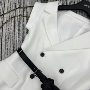 Dior Women Asymmetric Short-Sleeved Jacket with Belt Ecru Virgin Wool and Silk Grain de Poudre