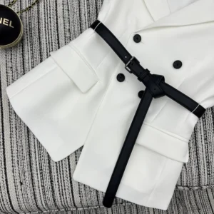 Dior Women Asymmetric Short-Sleeved Jacket with Belt Ecru Virgin Wool and Silk Grain de Poudre