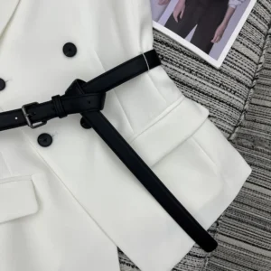 Dior Women Asymmetric Short-Sleeved Jacket with Belt Ecru Virgin Wool and Silk Grain de Poudre