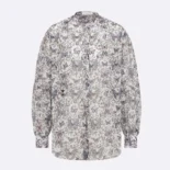 Dior Women Blouse White Cotton Muslin with Multicolor Toile de Jouy Papillon Motif
