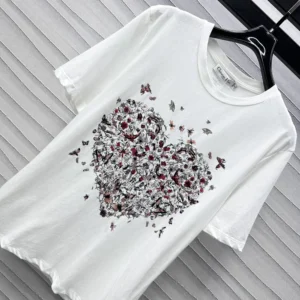Dioramour Embroidered T-Shirt White Cotton and Linen Jersey
