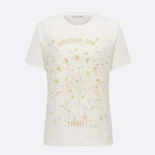 Embroidered T-Shirt White Cotton Jersey with Gold-Tone Dior Astral Motif