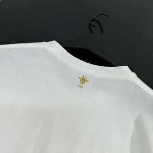 Embroidered T-Shirt White Cotton Jersey with Gold-Tone Dior Astral Motif