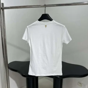 Embroidered T-Shirt White Cotton Jersey with Gold-Tone Dior Astral Motif