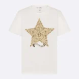 Embroidered T-Shirt White Cotton and Linen Jersey