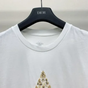 Embroidered T-Shirt White Cotton and Linen Jersey