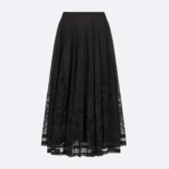 Dior Women Flared Mid-Length Skirt Black Dior Chardons Cotton-Blend Lace