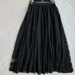 Dior Women Flared Mid-Length Skirt Black Dior Chardons Cotton-Blend Lace