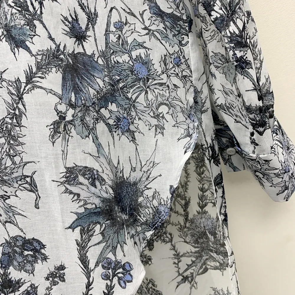 Dior Women Long Blouse White Cotton Muslin with Blue Dior Chardons Motif 6 Dior Women Long Blouse White Cotton Muslin with Blue Dior Chardons Motif